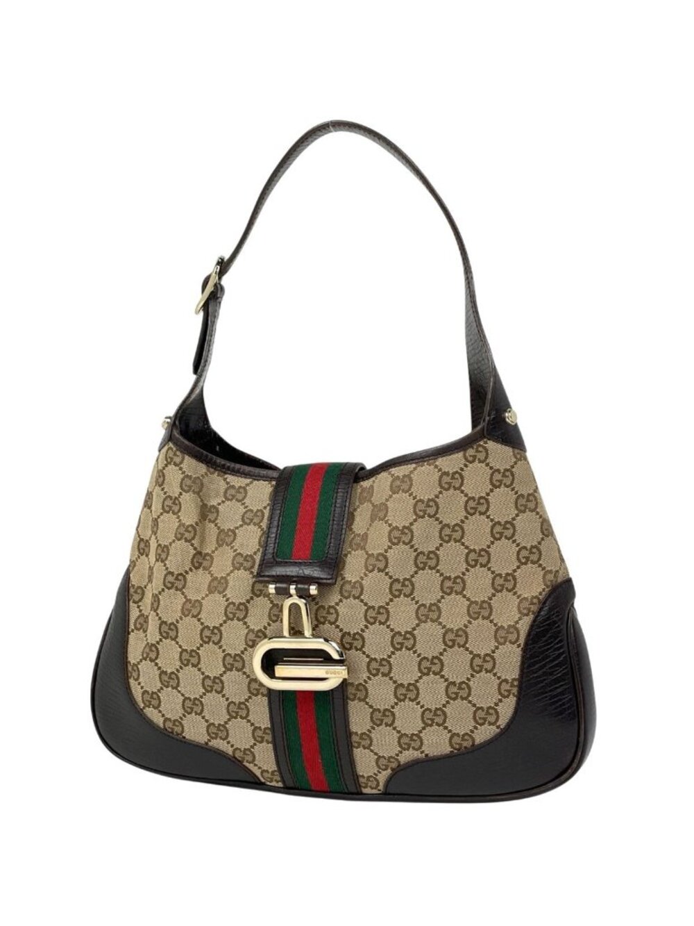 Gucci GG Pattern Shoulder Bag Web Sherry Line Canvas Brown